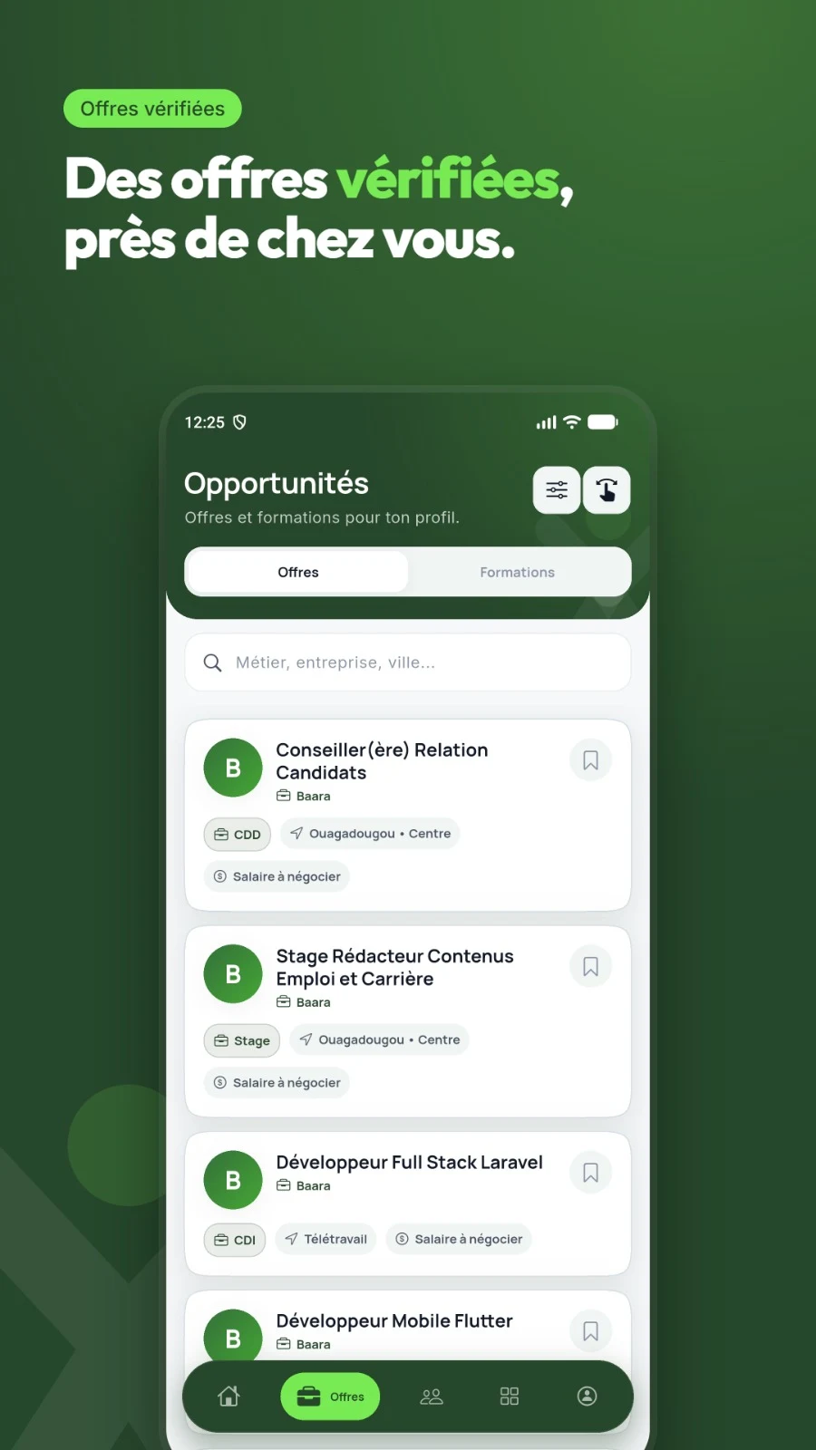 Baara — Offres sur mobile, visuel officiel fourni